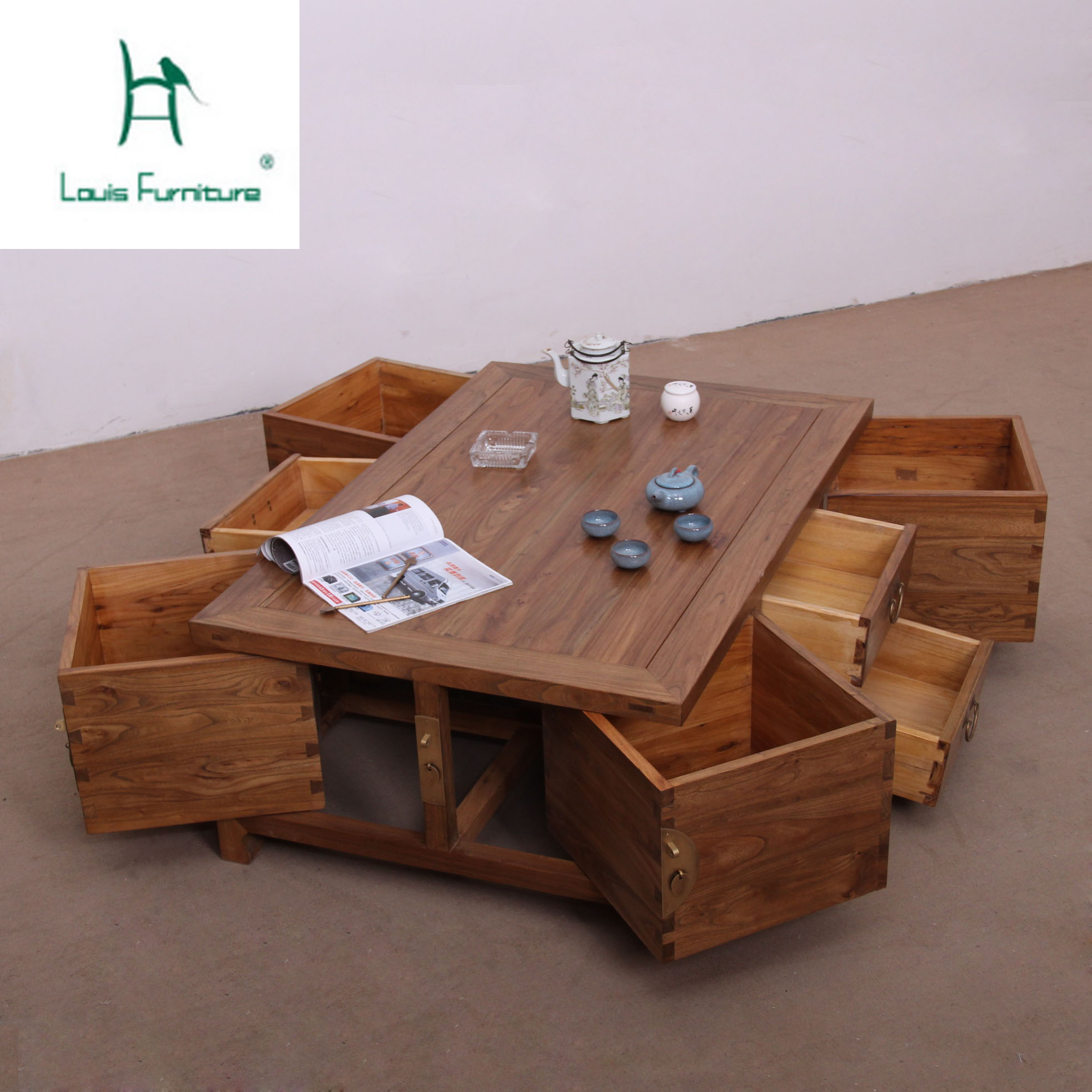  м õ   Ƽ ̺ ĳ ƿƼ /Louis Fashion Old Elm Wood Tea Table Cabinet Utility Drawer